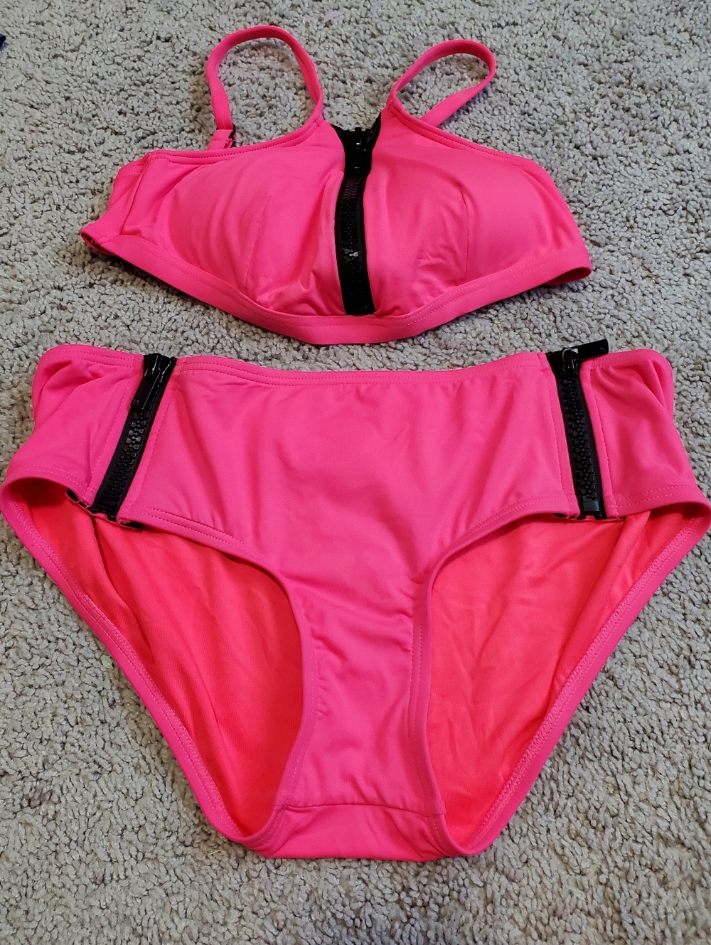 Michael Kors Hot Pink Black Zipper Swim Suit Size Small